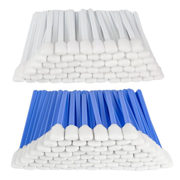 (200 PCS) 5.11" Square Rectangle Foam Cleaning Swab Sticks(100 PCS White+100 PCS Blue)