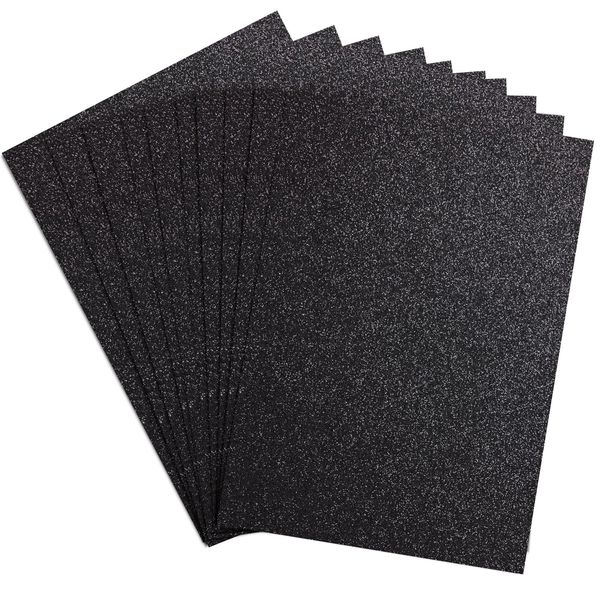 Springboard A4 Glitter Card Sheets - 230gsm Non Shed Glitter Cardstock for Card Making - Glitter Card Compatible w/Die-Cutting Machines - Sparkly Craft Supplies - Assorted Colours - 10-Pack - Black