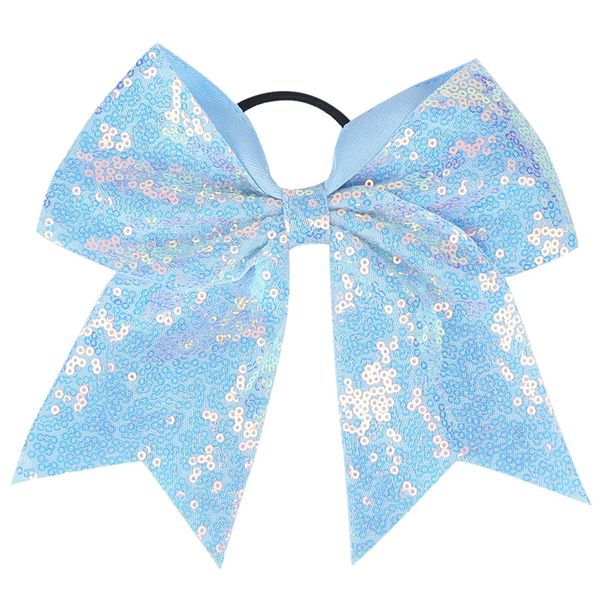 8" Sequins Cheer Bow Blue Hair Ties Ponytail Holder Large Glitter Bows Ribbon Hair Ropes Cheerleading Bow Rubber Bands Hair Accessories for Cheerleaders Women Toddler Teen Girls Sport Party Favor