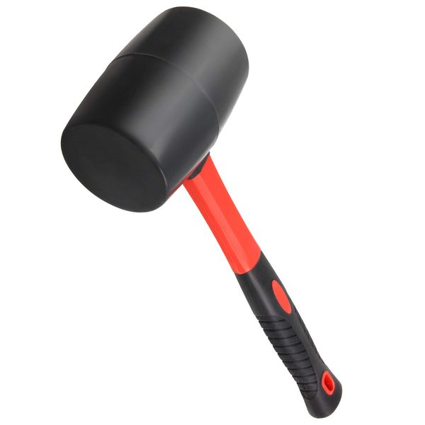 Powerbuilt Rubber Mallet 32 Ounce with Fiberglass Handle, 32oz, Non-Slip Grip, Non-Marring, Shock-Absorbing - Red 950195