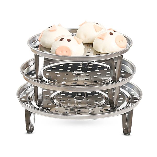 XGzhsa Stainless Steel Steaming Rack, Round Steaming Stand, 3 Pieces Multifunctional Steamer Rack with Removable Legs for Stock Pot Steaming Tray Pressure Cooker Cooking (18cm, 20cm, 22cm)