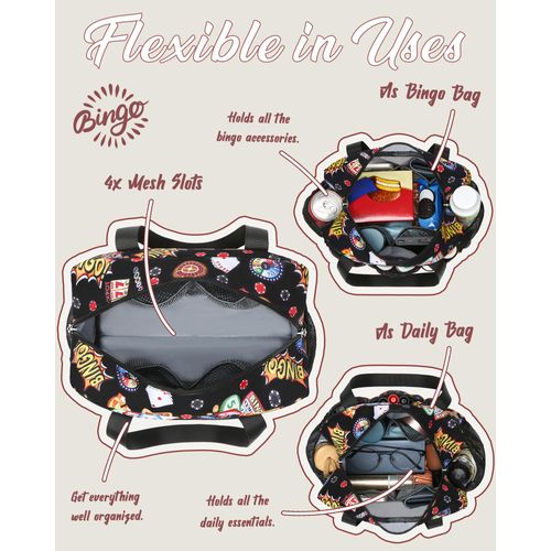 Bingo Bag for Bingo Accessories Bingo Bags with Pockets for Bingo Daubers Dabbers Dobbers Dotters Bingo Stuff Supplies for Bingo Game Lovers Players Bingo Night Prizes for Adults Seniors Bingo Gadgets