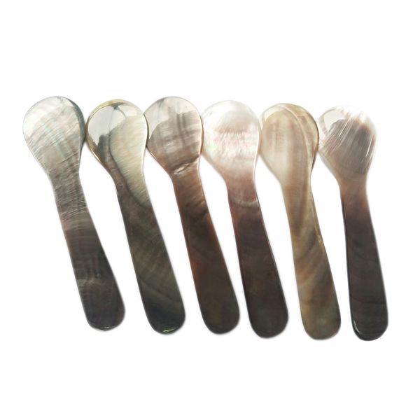 DUEBEL Set of 6 Mother of Pearl MOP 7cm x 2cm Sea Shell Spoons for Caviar, Egg, Icecream, Coffee Serving (Black Sea Pearl Shell Spoon)