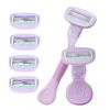2 Handles + 6 Blades Women Razor Kit Shaver Replacement Heads Bikini Hair Removal Tool Non-Slip Travel Carry-Purple