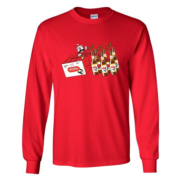 Natty Boh Beer Sleigh Ride (Red) / Long Sleeve Shirt - Large / Red