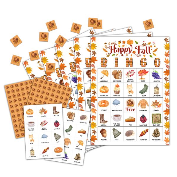 OZTEMETY Happy Fall Pumpkin Bingo Card Game, Autumn Bingo Game for Adults, Thanksgiving Party Supplies, Favors, Decorations, Thanksgiving Gift, Thanksgiving Party Games, 24 Players Bingo Game, D02