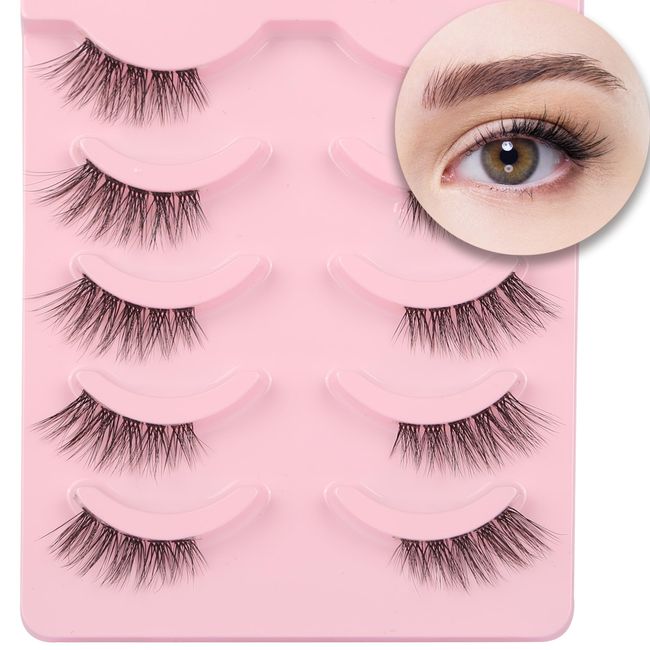 Himirell False Eyelashes Half Lashes Cat Eye Strip Natural 1/2 Lashes Short Fluffy Accent Tatti 3/4 Lashes Wispy Fake Eyelashes Set