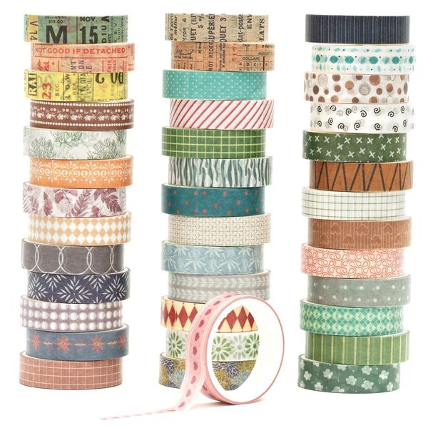 Songdao 40 Rollen Washi Tape Set Kreative Basic Dünn Dekorative Bänder für Kunst, DIY Handwerk, Bullet Journals, Planer, Scrapbooking, Verpackung (Retroism 2)