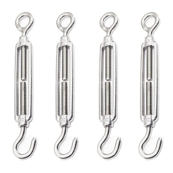 4 Pcs Turnbuckle Stainless Steel Wire Buckle Wire Tensioner Stainless Steel Wire Buckle Hook Rust Resistant Durable Structure Reinforcement Fixation Adjustment (M4)