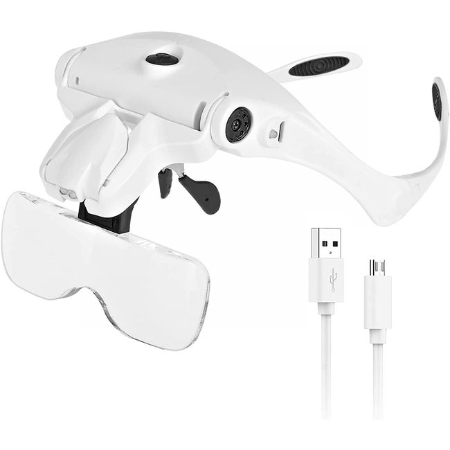 Headband Magnifier Rechargeable Magnifying Glass with LED Light Hands Free  Magnifying Glass for Reading Interchangeable Magnification Lenses 1.5X 2.5X