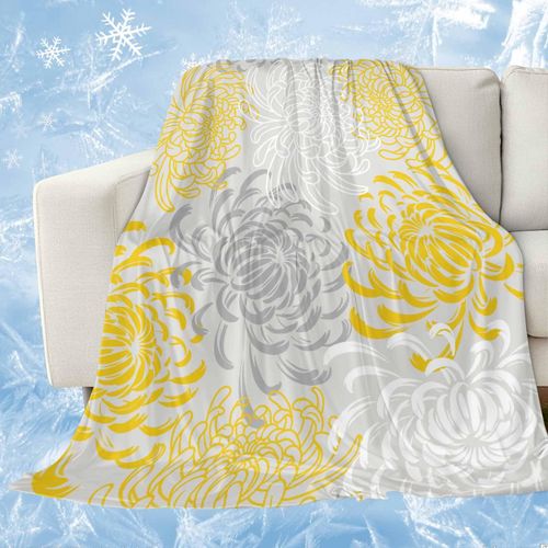 Floral Cooling Blankets for Hot Sleepers Chrysanthemum Yellow Gray Flowers Cool Throw Blanket, Lightweight Bloom Ice Blanket 40" x 60" Summer Cold Blankets for Night Sweats
