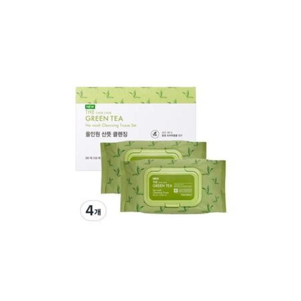 Tony Moly The Moist Green Tea No-Wash Cleansing Tissue Set, 100 sheets, 4 x 100 sheets ×