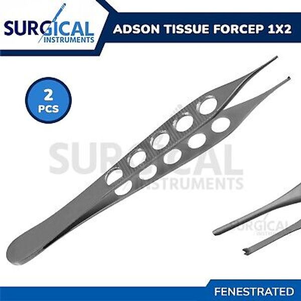 2 Pcs Adson Tissue Forcep Surgical Plastic Surgery Fenestrated German Grade