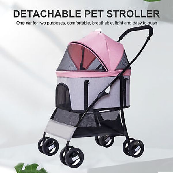 Foldable Pet Strollers for Small Medium Cats Dogs with Storage Basket