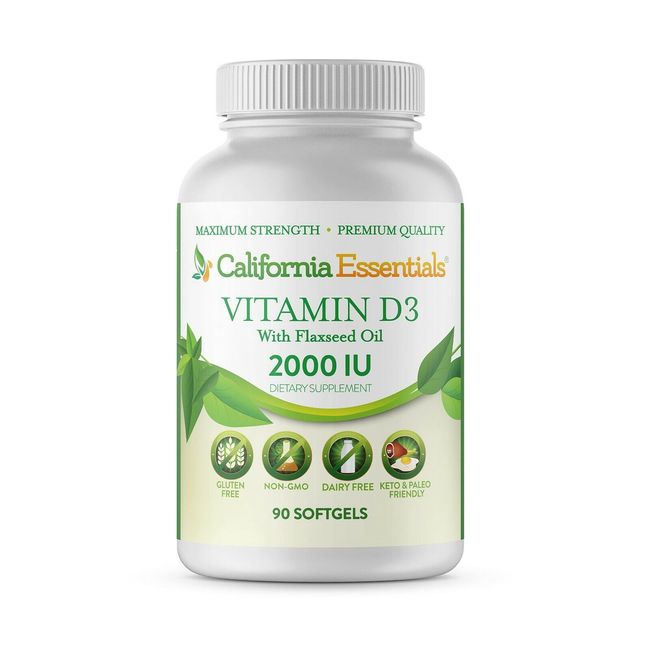 Vitamin D3 2000i IU (50mcg) Enhanced with Flaxseed Oil (90 Softgels)