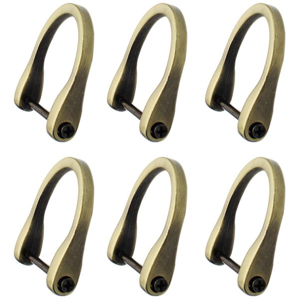 LBTODH 6PCS Horseshoe U Shape Screw in Shackle Brushed Bronze D Ring for DIY Leather Craft Purse Keychain Accessories