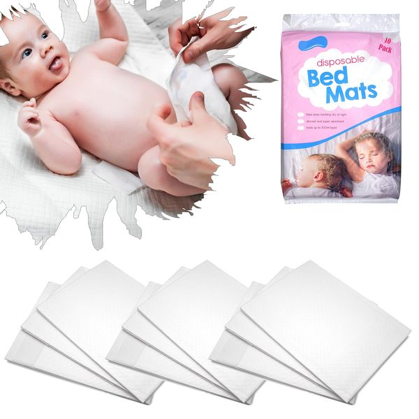 10Pcs Bed Pads Disposable 90cm| 700ml Liquid Absorbent| Portable Baby Changing Mats| Incontinence Bed Mats for Babies| Mattress Protectors