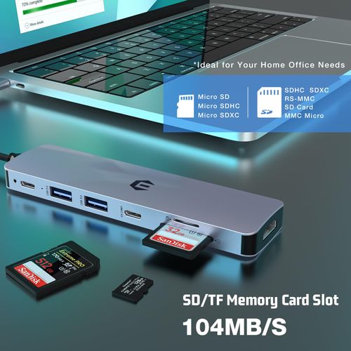 Oditton USB C HUB, 7 in 1 Laptop Multiport Adapter Hub with HDMI Output, 100W Rapid Charging, 3 x USB 3.0 Ports, SD/TF Reader, Compatible for USB C Laptops Dell XPS/HP/Surface and Other Type C Devices
