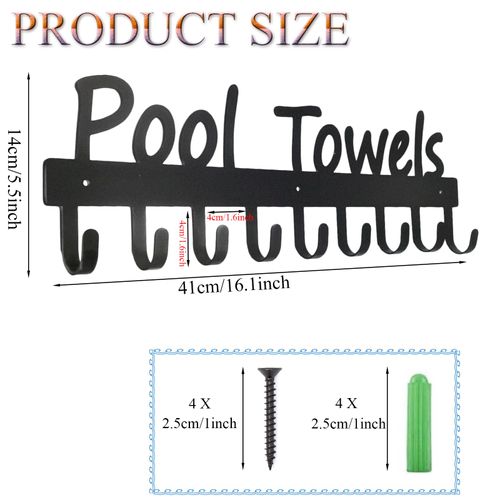 GreatMH Black Pool Towel Rack Outdoor Towel Rack for Pool Towel Hooks Towel Hanger for Bathrobes Clothes 9 Hooks