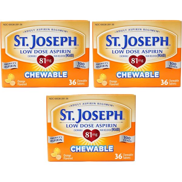 St. Joseph St. Joseph Aspirin Chewable Orange, Orange 36 tabs 81 mg(Pack of 3)