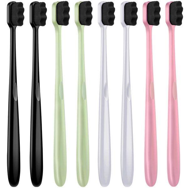 8 Pieces Soft Toothbrush Micro Nano Extra Soft Bristles Manual Soft Toothbrush with 20,000 Bristles for Teeth Oral Gum Recession Adults Kids Child (Black, White, Pink, Green Handle with Black Bristle)