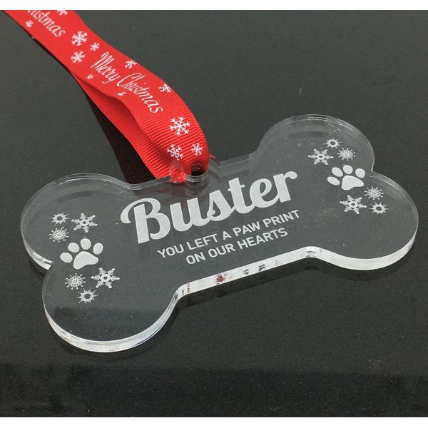PERSONALISED PET MEMORIAL BONE SHAPED DOG BAUBLE CHRISTMAS TREE DECORATION