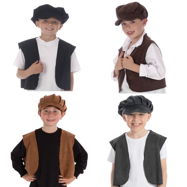 Charlie Crow Victorian Urchin Grey Flat Cap & Waistcoat for kids | One size fits all 3-8 years