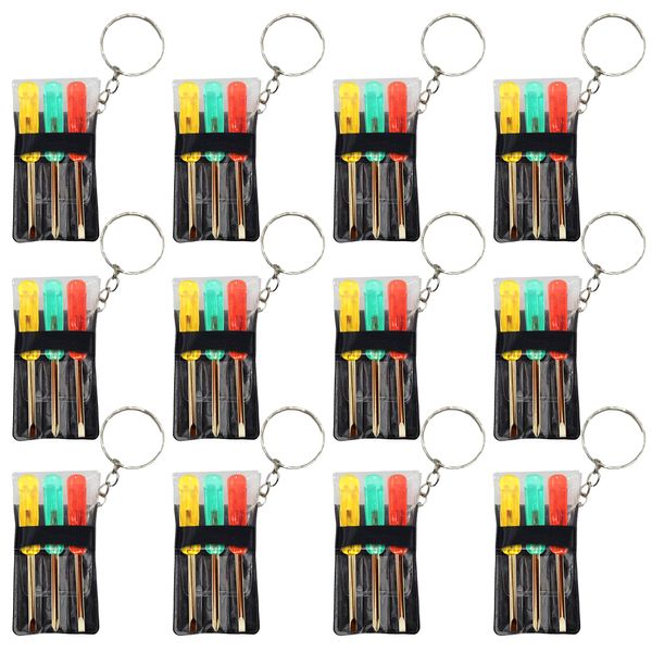 ArtCreativity Mini Screwdriver Set with Keychain (12 Pack) - Useful Adult Party Favors, Each Set Includes 3 Screw Drivers in a Handy Portable Pouch - Pocket Screwdriver & Mini Toolkit Keychain