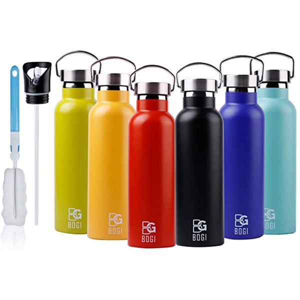 BOGI Insulated Water Bottle, 20oz Vacuum Stainless Steel Water Bottles with Straw & Spout Lids, Leakproof BPA Free Sports Metal Water Bottle-Keeps Drink Hot & Cold for Outdoor Sports Fitness Camping