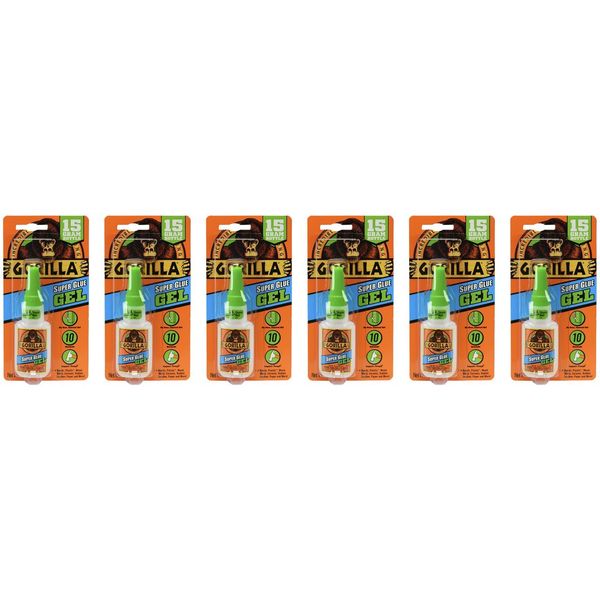 Gorilla Super Glue Gel, 15 Gram, Clear, (Pack of 6)