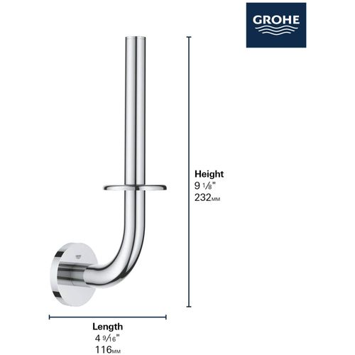 GROHE 40385A01 Essentials Wall-Mounted Spare Toilet Paper Holder, Hard Graphite