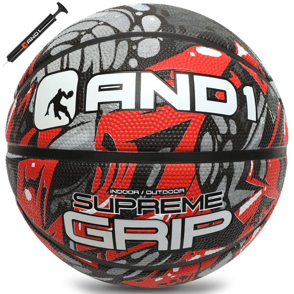 AND1 Supreme Grip Basketball: Official Regulation Size 7 (29.5 inches) Rubber- Deep Channel Construction Streetball, Made for Indoor Outdoor Basketball Games