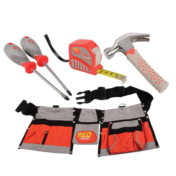 Constructive Playthings Adjustable Tool Belt with Multiple Pockets and 4 pc. Tool Set