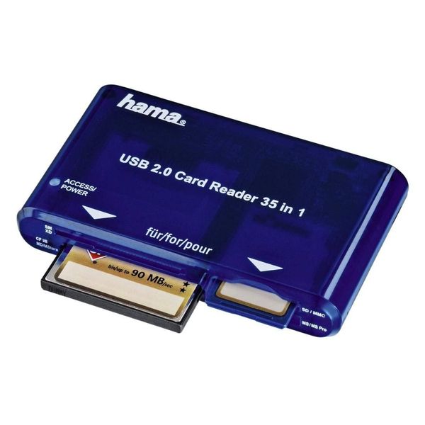 Hama 35 in 1 USB 2.0 Multi Card Reader | For SD/microSD/CompactFlash/MS & MS Duo including variations | Blue