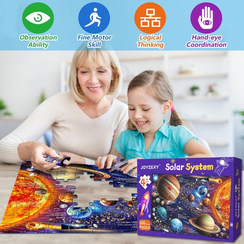 JOYZEXY 100 Piece Puzzles for Kids Ages 4-8-10, Solar System Puzzles 100 Pieces for Kids Science Educational Space Planet Puzzle Toys for Kids 4-6, 5-8, 6-8, 8-10 Boys Girls