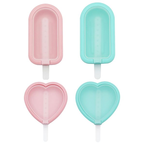 4 Pieces Ice Lolly Moulds with Sticks, Reusable Silicone Popsicle Mold with Non-Spill Lid, BPA Free Easy Release Ice Pop Moulds for Kids (Pink+Green)