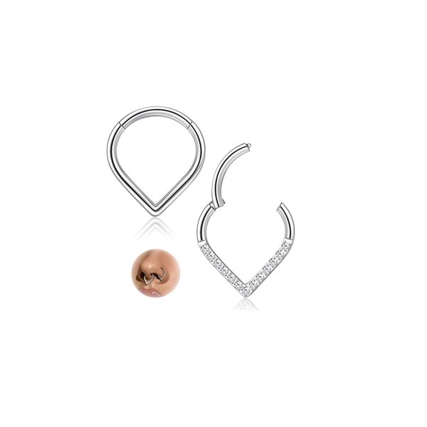 FIOROYAL 2Pcs 𝐆𝟐𝟑 𝐓𝐢𝐭𝐚𝐧𝐢𝐮𝐦 Nose Ring Hoop Earrings 𝟏𝟔𝐆 Septum Piercing Teardrop Clicker Septum Ring Hypoallergenic Titanium Daith Helix Tragus Piercing Jewellery Gold/Silver/Black 10mm S