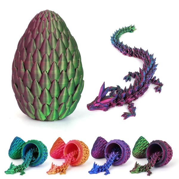 3D Printed Dragon in Egg,3-d Printed Dragon with Dragon Inside Full Articulated Dragon Crystal Dragon with Dragon Egg,Flexible Joints Home Decor Executive Desk Toys,Executive Desk Toy