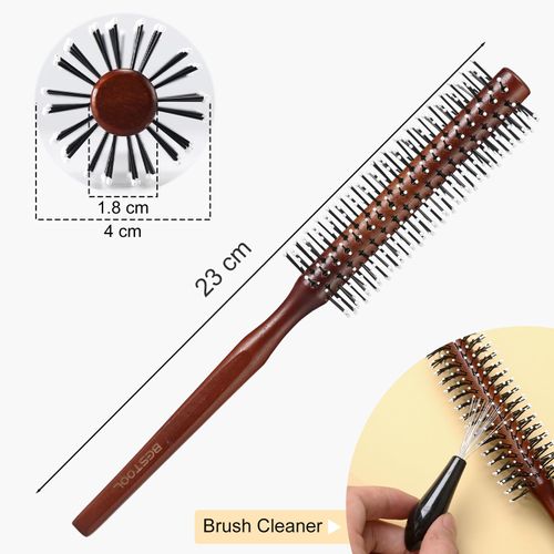 BESTOOL Small Round Brush for Short and Medium Hair, Round Hair Brushes for Blow Drying, Men Beard Round Brush, Professional Round Styling Brush for Smoothing, Curls, Bangs (Reddish brown)