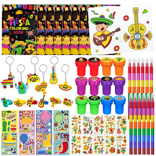 72 Pieces Mexican Party Favors Coloring Books with Crayons Set,Fiesta Party Pinatas Goodie Bag Fillers, Cinco de Mayo Party Supplies Craft DIY Kit Face Stickers Tattoo for Taco Party Day of the Dead