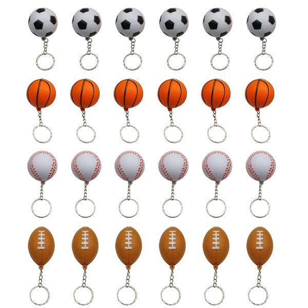 Mini Foam Squeeze Sports Ball with Keychain, 24 Counts Mixed Mini Soccer, Basketball, Football, Baseball, Kids Party Favors by MOMOONNON