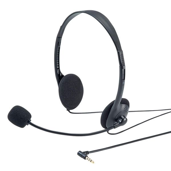 Sanwa Supply MM-HS406BK Wired Headset, 4 Pole Mini Plug Connection, Unidirectional Microphone, Tablet, Smartphone, PC