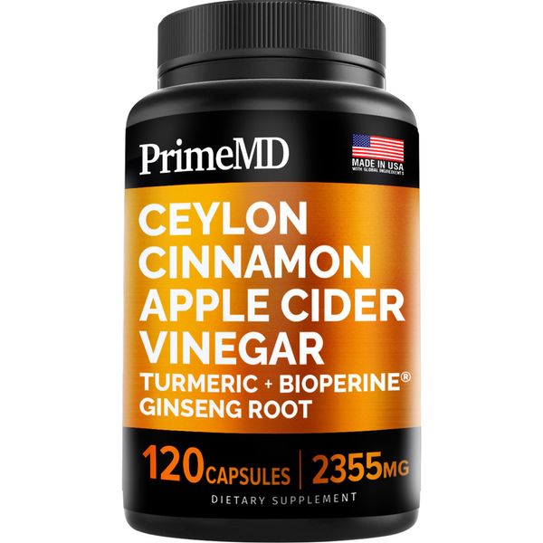 5-in-1 Ceylon Cinnamon Capsules 2355mg - Ceylon Cinnamon and Apple Cider Vinegar Capsules - Turmeric and Panax Ginseng Capsules - Cinnamon Supplements with Bioperine