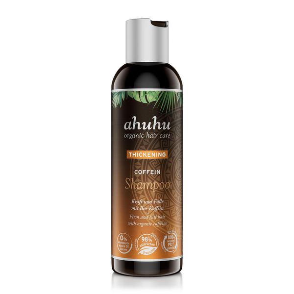 ahuhu THICKENING Caffeine Shampoo (200ml) - Organic caffeine shampoo for thicker & stronger hair, invigorates the scalp & activates the hair roots, 100% recycled plastic bottle, vegan hair care