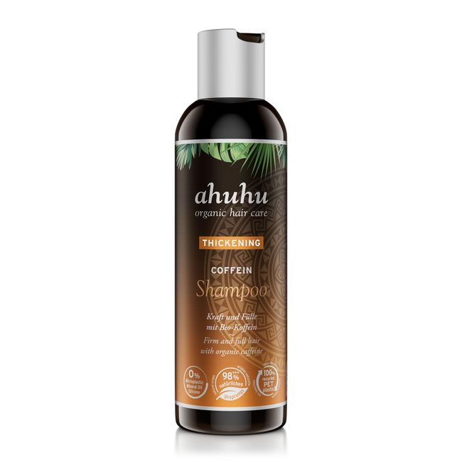 ahuhu THICKENING Caffeine Shampoo (200ml) - Organic caffeine shampoo for thicker & stronger hair, invigorates the scalp & activates the hair roots, 100% recycled plastic bottle, vegan hair care