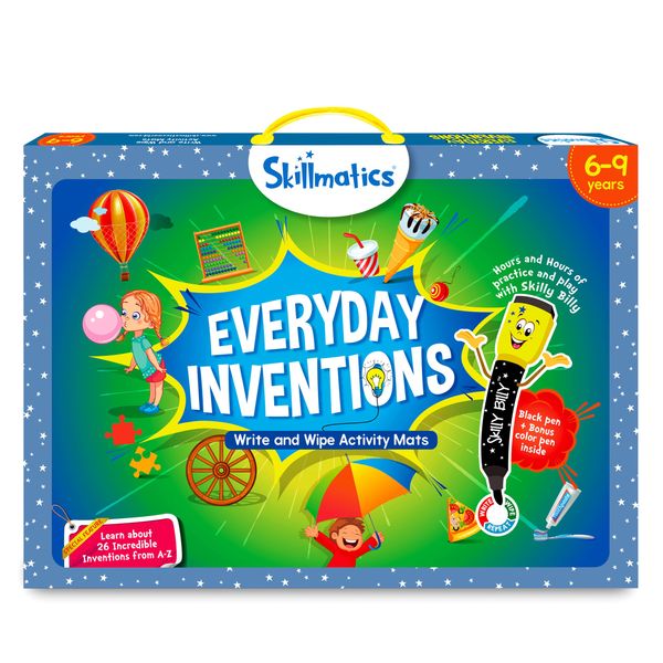 Skillmatics Educational Game : Everyday Inventions | Reusable Activity Mats with 2 Dry Erase Markers | Gifts & Learning Tools for Ages 6-9