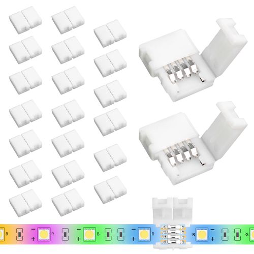 20PCS 4-Pin 8mm LED Strip Lights Connectors - Solderless, Extendable Terminal Adapters for SMD 2835 & 3528 RGB LED Strip Lights - Ideal for Various DIY Lighting Projects