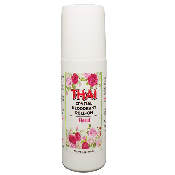 Thai 100% Natural Crystal Scented Deodorant Liquid Roll-on, No Aluminum Metals, Parabens, Propyls, or Sulfates, Cruelty Free and Environmentally Safe, Floral, 3 Fl Ounce