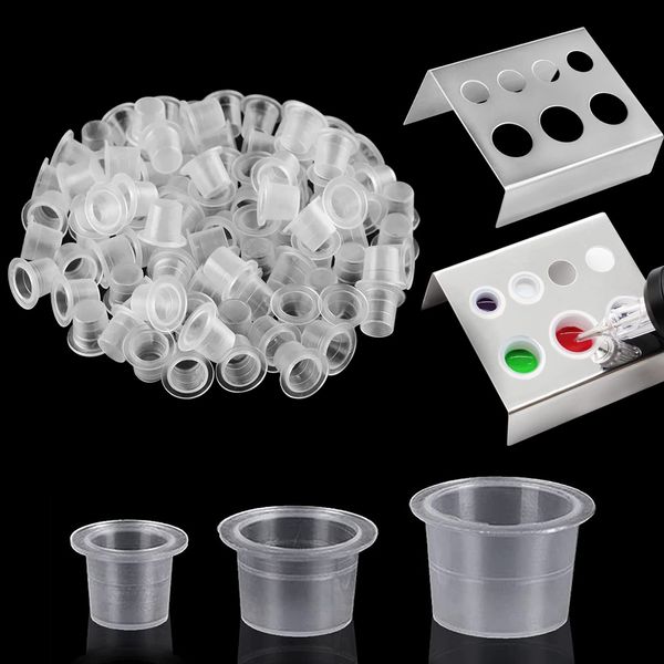 Ink Cup Holder With Tattoo Ink Caps - EMALLA 2Pcs Ink Caps Holder with 300PCS Ink Cups 7 Holes Cup Holder Cap Holder Pigment Cup Cap Holder Stand with Ink Cups for Permanent Makeup Tools