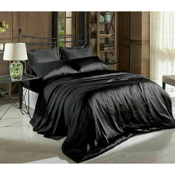 4 Piece Silk Like Comforter Cover, Ultra Soft and Breathable Sheet Bedding Set